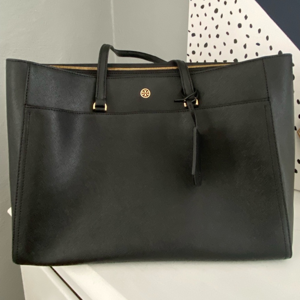Tory Burch Large Black Travel Work Computer Tote